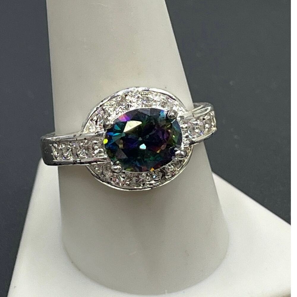 Sterling Silver 925 Mystic Topaz And Cz Ring Sz 10.25